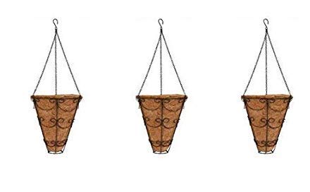 COIR GARDEN Conical Flower Hanging Basket Coco Gardening Pots with Stand (9 Inch, Diameter -24 cm, Height -31 Cms) -3 Pieces