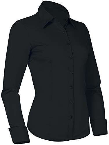 Pier 17 Button Down Shirts for Women, Fitted Long Sleeve Tailored Work Office Blouse (Small, Black)