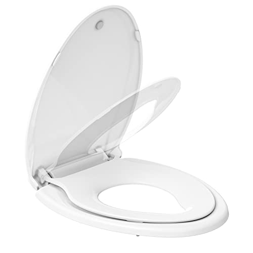 Elongated Toilet Seat with Built-In Toddler Potty Training Seat, Slow Close, Ea…