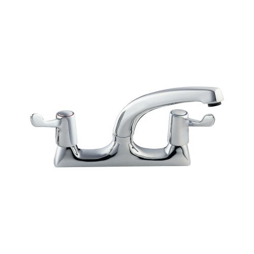Deva DLT105 Lever Action Kitchen Sink Mixer Tap with Chrome Finish Swivel Spout - Deck Mount Large Easy Use Dual Lever Hot & Cold Silver Handles - for Dual Single Basin - 12 Year Warranty