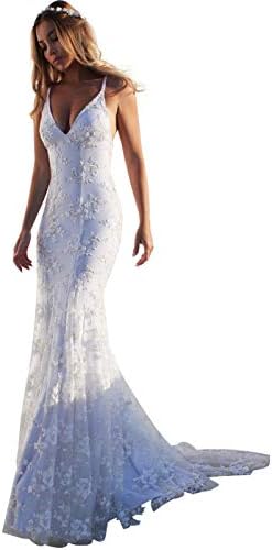 AnnaApparel Womens Wedding Dress Lace Tulle Bridal Dresses Mermaid Beach Wedding Gown A line Party Dress