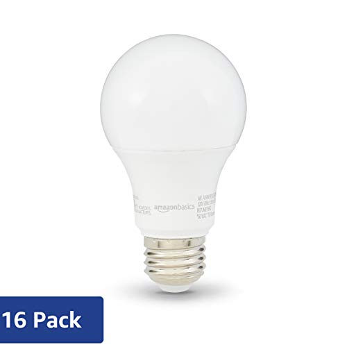 AmazonBasics 60W Equivalent, Soft White, Non-Dimmable, 10,000 Hour Lifetime, A19 LED Light Bulb | 16-Pack
