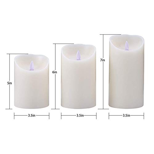 Aku Tonpa Flameless Candles Pack of 3 (D:3.5" X H:5" 6" 7") Battery Operated Pillar Real Wax Flickering Moving Wick Electric LED Candle Gift Sets with Remote Control Cycling 24 Hours Timer - Thumbnail 4