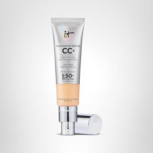 It Cosmetics CC+ Cream - Natural Full Coverage Foundation With SPF 50+, Color Corrector & Anti-Aging Hydrating Serum, Hyaluronic Acid + Peptides, Lightweight Up To 24H Wear, All Skin Types- 1.08 fl oz