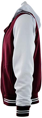 ChoiceApparel Mens Baseball Varsity Jacket with Detachable Hoodie (XL, 611-Burgundy/White) - Thumbnail 2