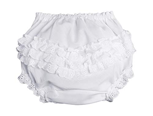 Little Things Mean A Lot Baby Girls White Elastic Bloomer Diaper Cover with Embroidered Eyelet Edging - SM - Thumbnail 5