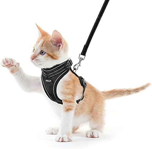 Cat Harness and Leash Set – Soft Breathable Mesh Summer Cooling Vest Harness, Reflective Adjustable Cat Harness for Outdoor Walking with Escape Proof Buckle for Kitten, Puppies…