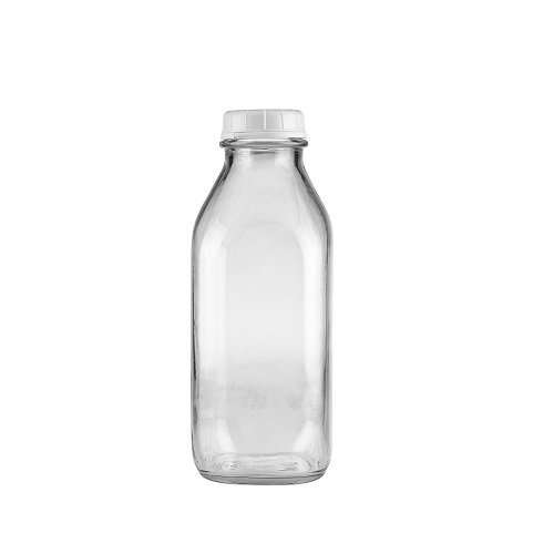 The Dairy Shoppe Heavy Glass Milk Bottles 33.8 Oz Jugs with Extra Lids