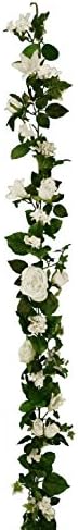 Three 6' Artificial Bridal Lily/Roe/Hydrangea Garland Cream Wedding Silk Flowers