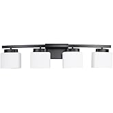 Dosoty 4-Light Matte Black Vanity Light Fixture with White Glass Shade for Bathroom Over Mirror, 31.5 Inches
