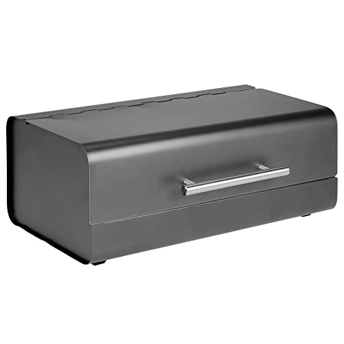 MDesign Metal Bread Box Bin With Hinged Lid For Kitchen Countertop