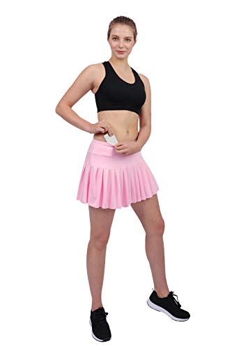 HonourSex Pink Women Tennis Skirt Pleated Golf Skirts with Pockets Skort Workout Sports Hiking M