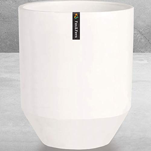 Fox & Fern Tall 10″ Planter – Fits Perfectly in Every 10″ Plant Stand – Hand-Made of Polystone – Matte White – Indoor and Outdoor