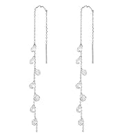 MSECVOI 925 Sterling Silver Tassel Drop Earrings Long CZ Droplet Dangle Threader Earrings for Women