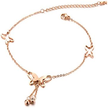 Fashion Jewellery Womens Ankle Double Row Beautiful Butterfly CZ Pendant Chain Ankle Foot Chain