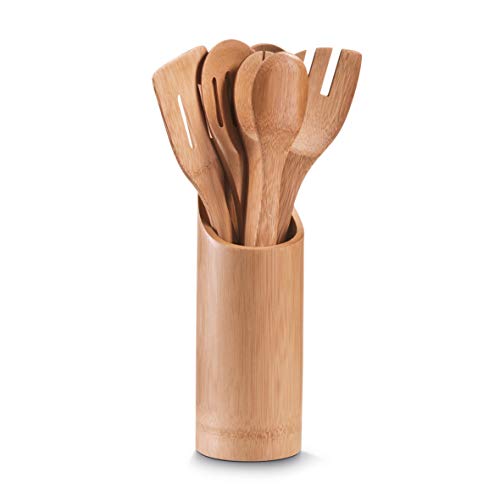 Zeller 25274 Bamboo Kitchen Tool Holder Set, Wood, 9 x 33 cm, 7-Piece
