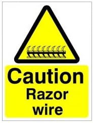 Caution Razor Wire Sign 150mm x 200mm - Self Adhesive