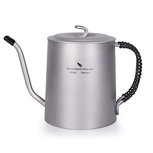 iBasingo 800 ml Titanium Kettle Cup Set with Anti-scalding Handle Outdoor Camping Canteen Wine Coffee Tea Pot Mess Kit for Fire Induction Cooker