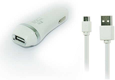 2.1A Micro USB Car Charger Adapter and Cable (White) for Motorola DROID MAXX 2 XT1565 Moto X Play XT1562 DROID Turbo 2 X Force, XT1580 Moto X Pure Edition