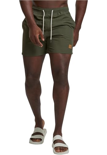 Herren Block Swim Shorts – Badeshorts mit Kordelzug & Taschen, schnelltrocknend, ideal für Strand, Pool & Urlaub,Olive/Olive,M