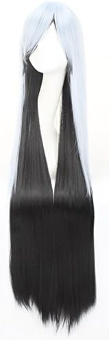 Simpleyourstyle Women Anime Cosplay Wigs 100cm 39.4inch Long Straight Synthetic Full Rose Network Lace Wigs for Women Black Brown Purple Pink Blue Red White Green Blonde Wigs U Pick (Ombre Blue Black)