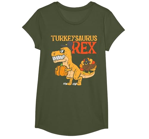 Turkeysaurus Rex Dab Turkey Dino Toddler Boys Thanksgiving T-Shirt, Girls, Oliv…