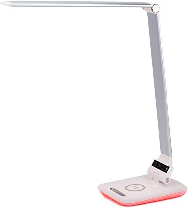 Imesun Eye-caring Dimmable LED Desk Lamp &amp; Wireless Charger &amp; Colorful Night Light 3 in 1, Touch-sensitive with USB Port , Flexible Arm , 3 Lighting Modes and 4 Dimming Level. (Silver)