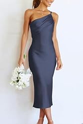 PRETTYGARDEN Women's Midi Satin Dress One Shoulder