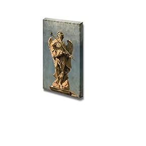 Canvas Prints Wall Art - Vintage Image of an Angel Statue in Saint Angel Bridge Rome, Italy | Modern Wall Decor/Home Art Gallery Wraps Giclee Print & Wood Framed. Ready to Hang - 18" x 12"