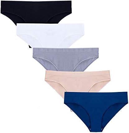 R RUXIA Women's Hipster Panties Seamless Low-Rise Cheekini Panty Soft Stretch Bikini Underwear (Multi Colors,Pack of 5)