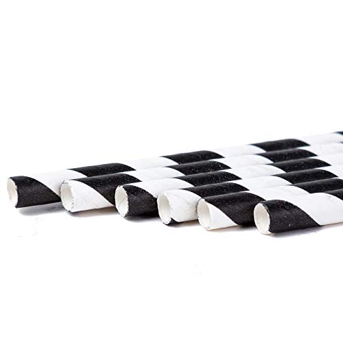 200 Pack Black and White Striped Paper Straws for Halloween Party Supplies for Kids Adult Accessories Biodegradable Vintage Drinking Birthdays Parties Celebrations - Thumbnail 2