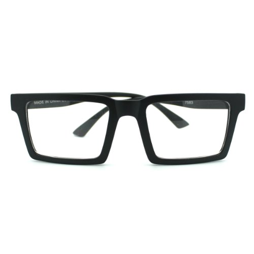 Matte black square geometric wayfarer clear lens eye glasses