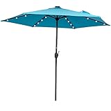 Sundale Outdoor 9FT Solar Powered 24 LED Lighted Patio Umbrella Table Market Umbrella with Crank for Garden, Deck, Backyard, Pool, 6 Steel Ribs, 100% Polyester Canopy, No Tilt (Light Blue)