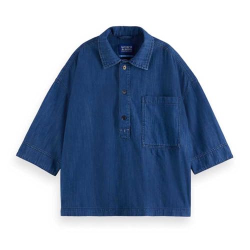 Scotch & Soda Lightweight Denim Popover Shirt Camiseta para Mujer, Washed Indigo, 34