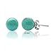 Minimalist Simple Plain Gemstone Blue Stabilized Turquoise Round Ball Stud Earrings For Women .925 Sterling Silver 8 MM
