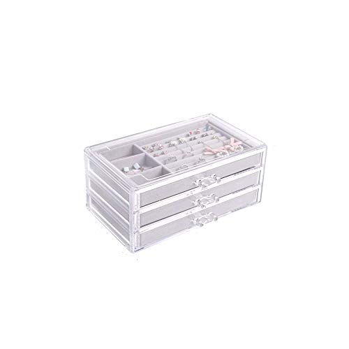 OIF Acrylic Jewelry Box for Women with 3 Drawers, Velvet Organizer for Rings Bangle Bracelet Necklace and Earring Storge Clear Acrylic Jewelry case
