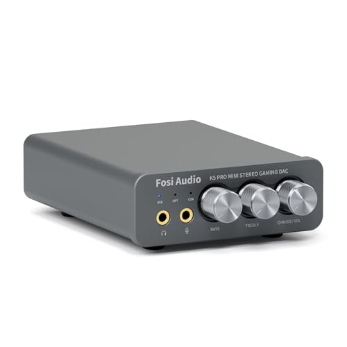 Fosi Audio K5 Pro Kopfhörerverstärker, USB C DAC Verstärker Kopfhörer HiFi, USB/Optisch/Koaxial/Mikrofon Eingänge auf 3,5 mm AUX/RCA Ausgang, Gaming D