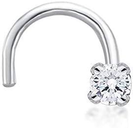 14k White Gold Curve Stud 01 Cttw Diamond Nose Ring 22 Gauge 1 3 Mm Women Amazon Co Uk Fashion