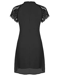 CHICIRIS - Vestido de gasa para mujer, cuello redondo, manga de ganchillo con encaje, estilo vintage