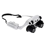 PUAO Hands Free Headband Magnifier with LED Light -10X 15X 20X 25X Zoom Detachable Lenses-Head Mounted Head Magnifying Glasses with LED Light (200 * 170 * 70mm/7.9''Ã—6.7''Ã—2.8'', Black & White)
