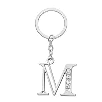 NOUMANDA Alloy 26 Alphabet English Letters Crystal Initial Charms Silver Key Chain Ring (Letter M)