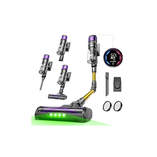 Aspirateur Balai sans Fil, 55kPa Puissant pour Poils Animaux, Technologie GreenEye, Tube Pliable 65cm, Filtre HEPA H13 Anti-Allergie, 60min Autonomie, Sol Dur/Voiture/Moquette
