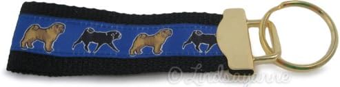 Pug Dog Breed Keychain Wristlet FOB - Blue