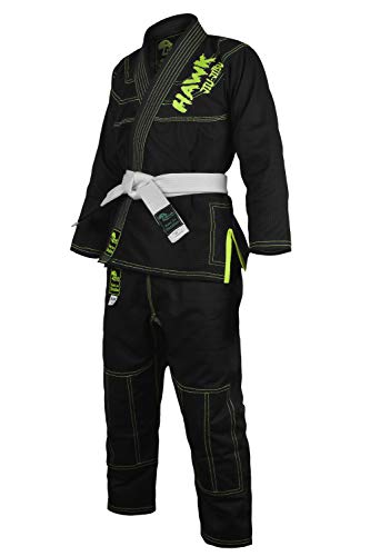 Hawk Kids Brazilian Jiu Jitsu Suit Youth Children BJJ Gi Kimonos Boys & Girls BJJ Uniform Lightweight Preshrunk Pearl Weave Fabric, with Free White Belt, 1 Year Warranty!!! (K0, Black)