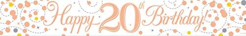 9ft Banner Sparkling Fizz 20th Birthday White & Rose Gold Holographic, Pack of 1