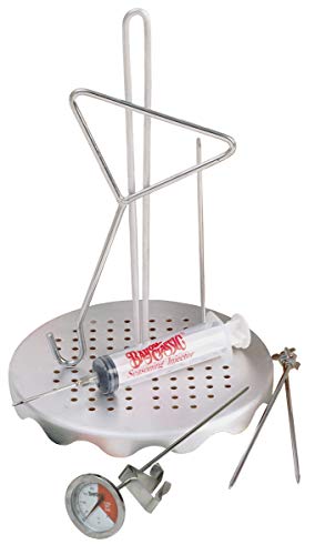 Bayou Classic 0835 Complete Poultry Rack Set Includes Perforated Aluminum Rack Lift Hook 2-oz Seasoning Injector 12-in Fry Thermometer and 3 Detachable Skewers