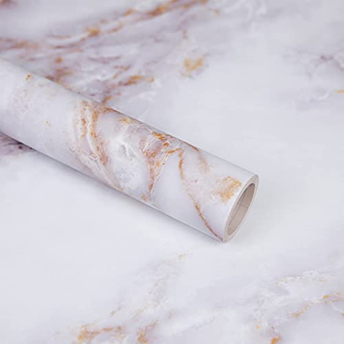 Marble Furniture Stickers Adhesive 90 x 500 cm Adhesive Paper for Furniture | White Marble Waterproof PVC Decorative Kitchen Bathroom Bedroom Self-Adhesive Furniture Sticker