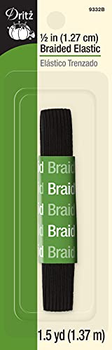 Dritz 1/2" Braided Elastic, Black Geflochtenes, elastisches, schwarz, 1/2-Inch by 1-1/2-Yard