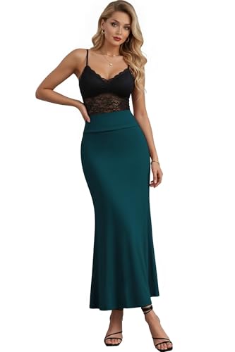 Hybrid & Company Women's Flowy Maxi Skirt KSK3097 Teal M at Amazon