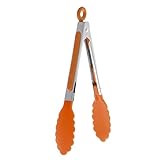 Amrka Silicone Cooking Food Serving BBQ Tongs Stainless Steel Handle Utensil (Orange)
